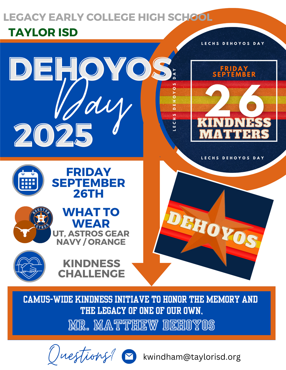  DeHoyos Day 2025 - Friday, September 26, Wear Your UT or Astros Gear