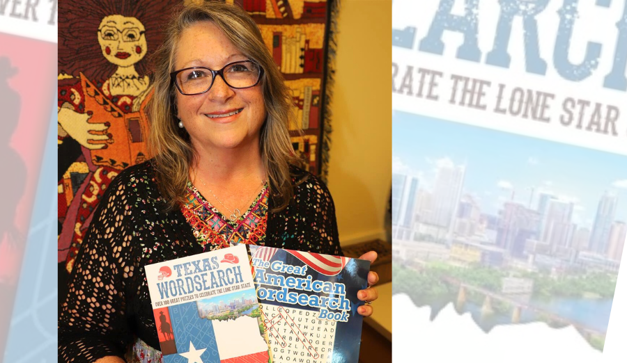  Lynn Burns poses with her newly published books.